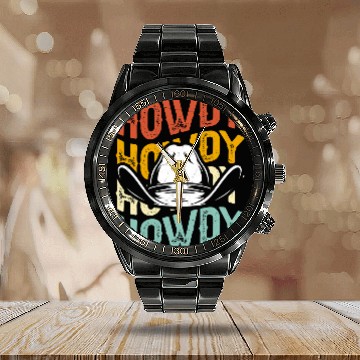 Discover Howdy Horse Riding Cowboy Western Zip Calendar Steel Band Watch