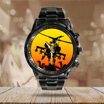 Discover Retro style Sun Military Helicopter Pilot Baseball Tees Calendar Steel Band Watch