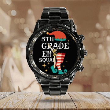 Discover 5th Grade Elf Squad Funny Elementary Teacher Christmas Gifts Calendar Steel Band Watch