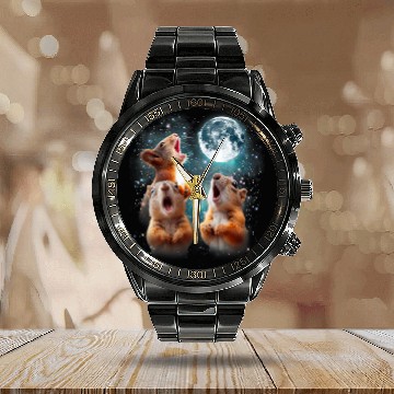Discover 3 Squirrel Moon Howling Squirrel Head Funny For Men Women Baseball Tees Calendar Steel Band Watch