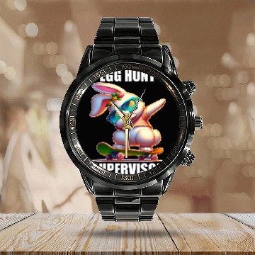 Discover Egg Hunt Supervisor Easter Egg Hunting Party Funny Mom Dad 3 Calendar Steel Band Watch