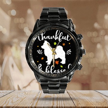 Discover Pomsky Thanksgiving Dog Thankful Blessed Mom Gift Calendar Steel Band Watch