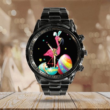 Discover Pink Flamingo Easter Egg Bunny Funny Easter Day wild bird Flamingos Calendar Steel Band Watch