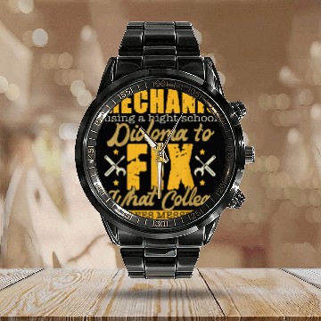 Discover Mechanic Repairman Quote  Funny Mechanic Calendar Steel Band Watch