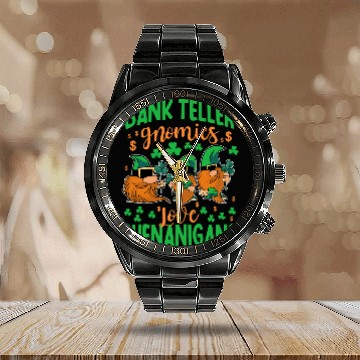 Discover Funny Bank Teller Gnomies Love Shenanigans St Patricks Day Calendar Steel Band Watch