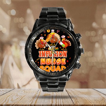 Discover infusion nurses squad turkey thanksgiving grateful fall leaf Baseball Tees Calendar Steel Band Watch