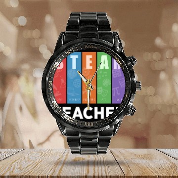 Discover STEAM TEACHER Science Technology Engineering Arts Math 2 Zip Calendar Steel Band Watch