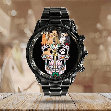 Discover Labrador Lab Dog Mom Sugar Skull Funny Gothic Dog Calendar Steel Band Watch