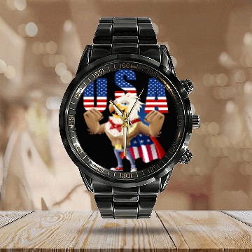 Discover 4th of July  Bald Eagle Hero US Flag Baseball Tees Calendar Steel Band Watch
