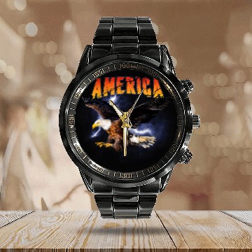 Discover Bald Eagle  USA Badass Military America Calendar Steel Band Watch