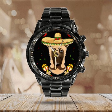 Discover Sombrero Dog I Cinco De Mayo Malinois Zip Calendar Steel Band Watch