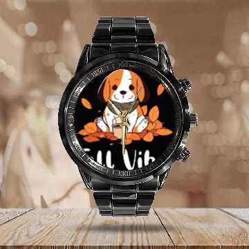 Discover Beagle Fall Vibes Funny Dog Pumpkin Spice Latte Baseball Tees Calendar Steel Band Watch