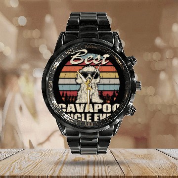 Discover Mens bests Cavapoo Uncle Ever Funny Gift Fathers Day For Brother Baseball Tees Calendar Steel Band Watch