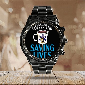 Discover Coffee Paramedic Emergency EMT EMS Caffeinated Health Care Calendar Steel Band Watch