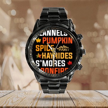 Discover Funny Flannel Pumpkin Spice Hayrides Bonfires Fall Autumn Calendar Steel Band Watch