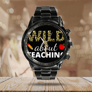 Discover Wild About Teaching Apple Leopard Print School Teacher Zip Calendar Steel Band Watch