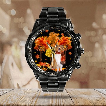 Discover Its Fall Yall Cute Rough Collie Autumn Tree Fall Leaves 20 Calendar Steel Band Watch