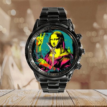 Discover Funny Mona Lisa Cool Retro Y2K EDM Mona Lisa Peace Sign Baseball Tees Calendar Steel Band Watch