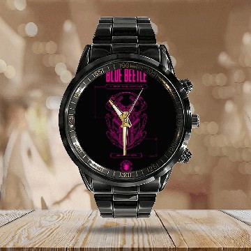 Discover Blue Beetle Host Selected Jaime Reyes Neon Pink Outline Calendar Steel Band Watch
