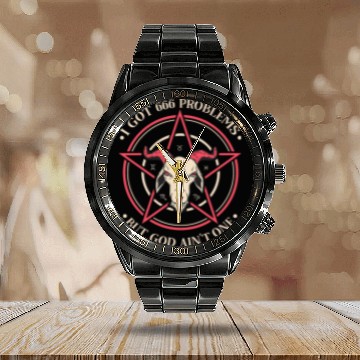 Discover Goats Lover I Got 666 Problems But God Aint One Satanic Goat Zip Calendar Steel Band Watch