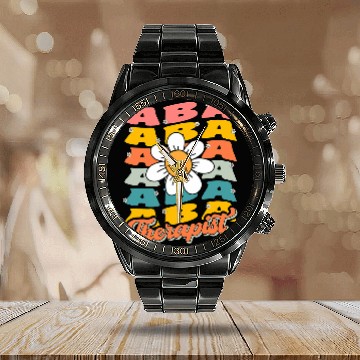 Discover ABA Therapist Daisy Flower Retro Behavior Analysis Therapist Zip Calendar Steel Band Watch