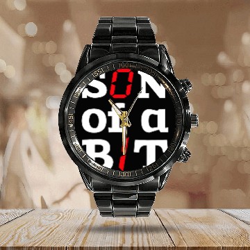Discover Son Of A Bit Computer Science Binary Code IT Tech Programmer Calendar Steel Band Watch
