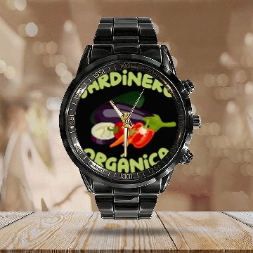 Discover Gardener Organic Gardening Eggplant Pepper Vegetables Calendar Steel Band Watch