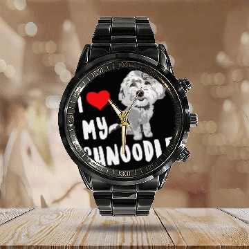 Discover I Love My Schnoodle Design Funny Cute Dog Calendar Steel Band Watch