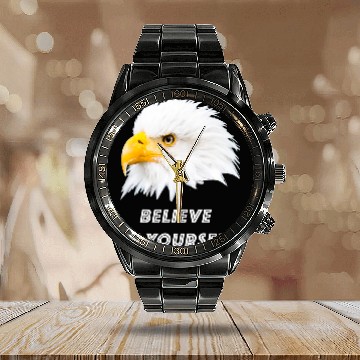 Discover Bald Eagle Believe in yourself Calendar Steel Band Watch