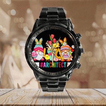 Discover Architect Easter Day Bunny Gnomes With Chicks Hunting Eggs Baseball Tees Calendar Steel Band Watch
