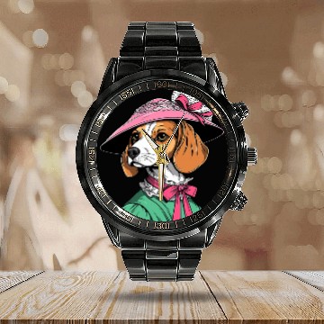 Discover Beagle English Lady Funny Dog Victorian 2 Calendar Steel Band Watch