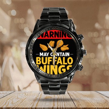 Discover Buffalo Wings Fried Chicken Hot Wing Sauce 222 Calendar Steel Band Watch