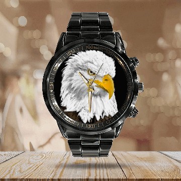 Discover Bald Eagle Head Calendar Steel Band Watch