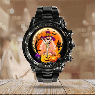 Discover Dog Cocker Spaniel Halloween American Cocker Spaniel Dog Moon With Pumpkin Calendar Steel Band Watch