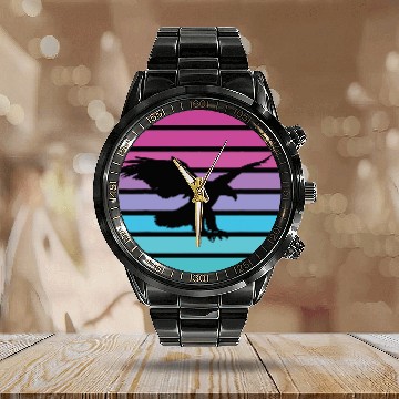 Discover Eagle Retro Sun American Bald eagle USA Calendar Steel Band Watch
