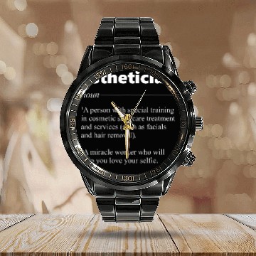 Discover Esthetician Definition Funny Gift for Cosmetologist Zip Calendar Steel Band Watch