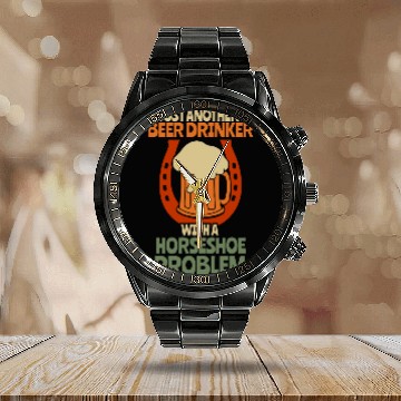Discover Horse Lover Beer Drinker Horseshoe Problem 2Horseshoe Throwing Zip Calendar Steel Band Watch