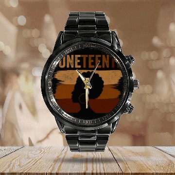 Discover African American Juneteenth Black Queen Calendar Steel Band Watch