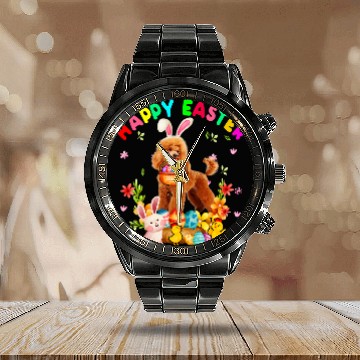 Discover Poodles Happy Easter Funny Easter Day Poodle Bunny Eggs Lover Poodle dog Calendar Steel Band Watch