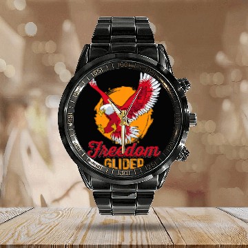 Discover Freedom Glider Funny Bald Eagle Nickname Illustration Outfit Calendar Steel Band Watch