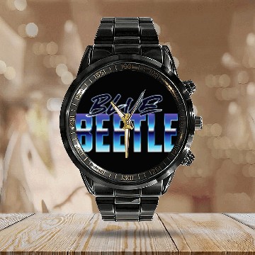 Discover Blue Beetle Big Bold vintages Text Logo Calendar Steel Band Watch