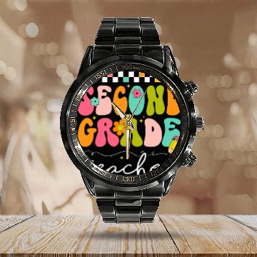 Discover Teacher Student Second Grade Teacher 2nd Squad Teacher Team Baseball Tees Calendar Steel Band Watch