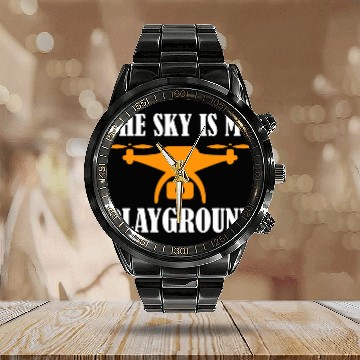 Discover Drone Pilot The Sky Is My Playground Quadcopter Operator Calendar Steel Band Watch