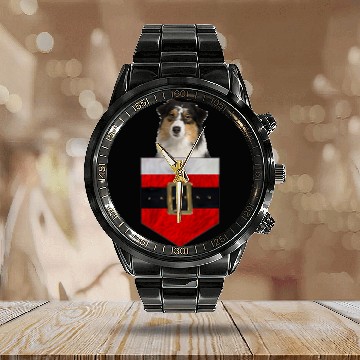 Discover Dog in your Pocket Santa Australian Shepherd Calendar Steel Band Watch