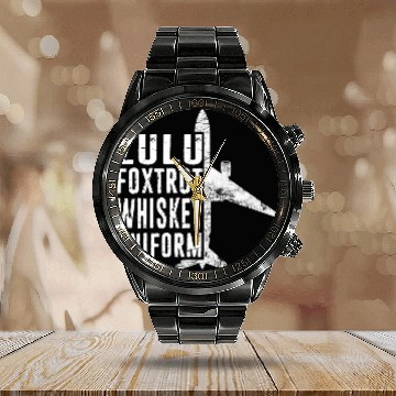 Discover Funny Pilots Lingo Phonetic Airline Pilot Slang Distressed Calendar Steel Band Watch