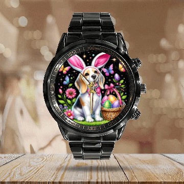 Discover Cute Bunny Beagle Dog Easter Eggs Basket Easter Day Delight Calendar Steel Band Watch