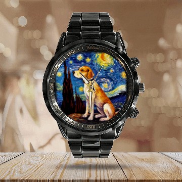 Discover Dog in starry night van gogh Beagle Baseball Tees Calendar Steel Band Watch