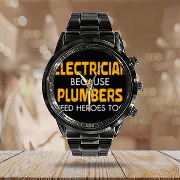 Discover Electrical Worker Plumbers Hero Lineman Funny Electrician Calendar Steel Band Watch