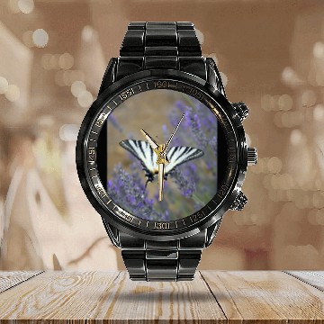 Discover Stunning Swallowtail On Lavender Spike Photograph Baseball Tees Calendar Steel Band Watch