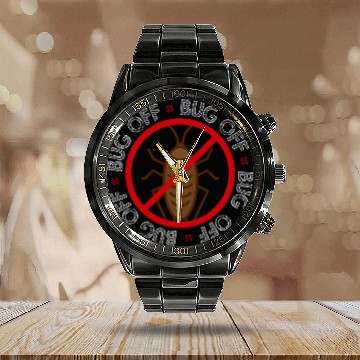 Discover Bug Off Pest Control Exterminator Calendar Steel Band Watch
